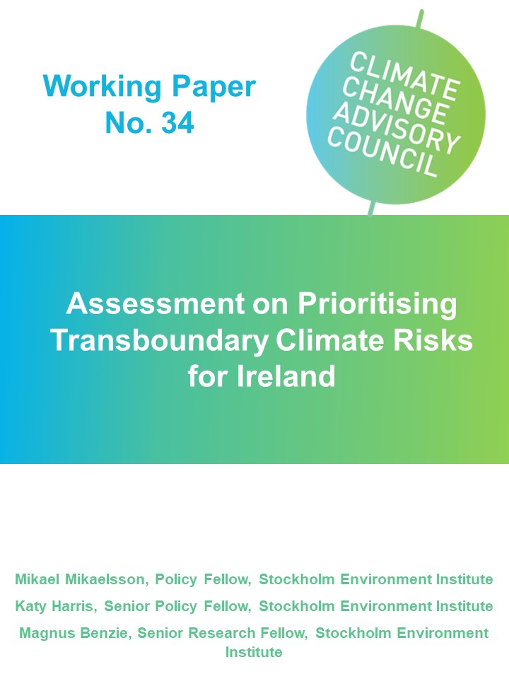 WorkinCover page for Paper No. 34: Assessment on Prioritising Transboundary Climate Risks for Ireland